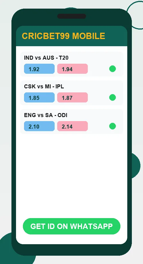 Cricbet99 mobile panel preview with live match odds