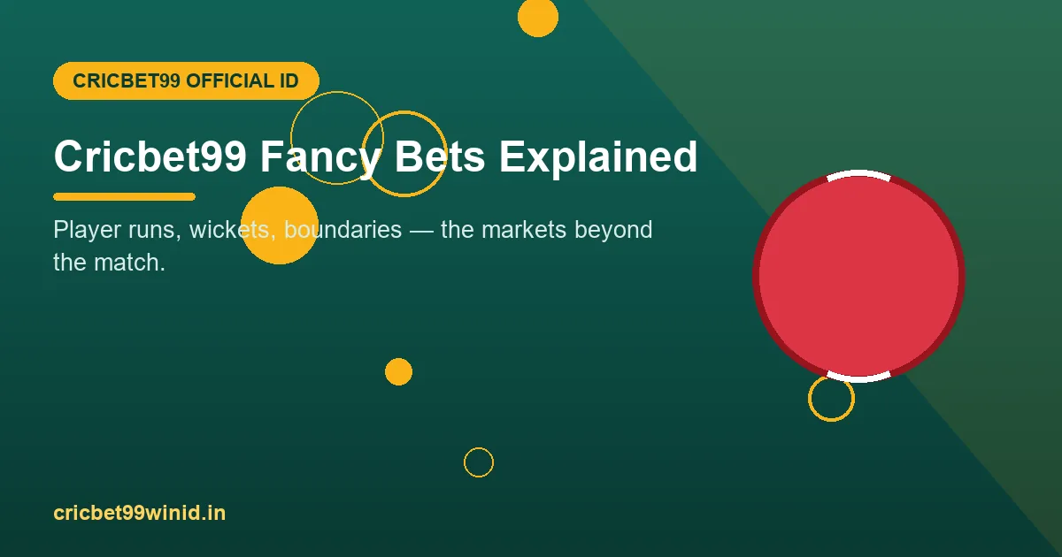Fancy bets explained banner with cricket ball illustration