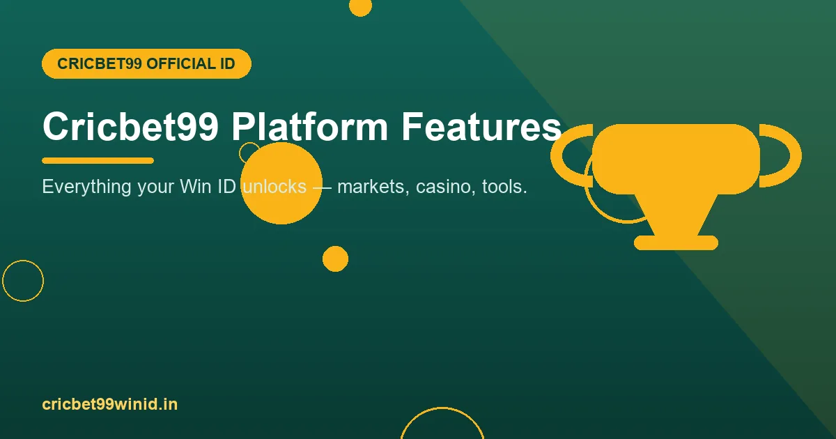 Cricbet99 platform features banner with trophy illustration