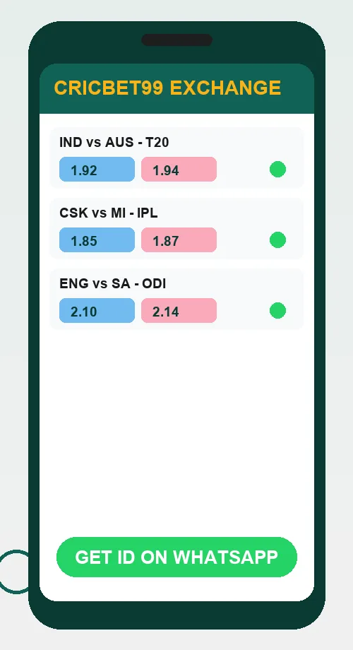 Cricbet99 exchange mobile preview showing live match odds with back and lay prices