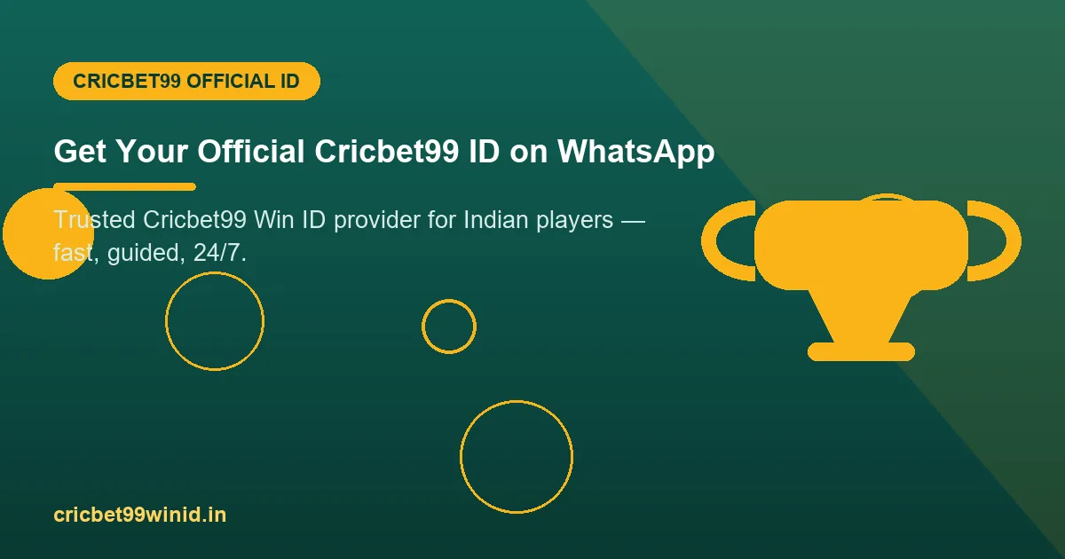 Cricbet99 ID provider banner with gold trophy on teal background