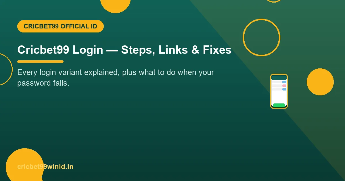 Cricbet99 login guide banner with phone illustration on teal background