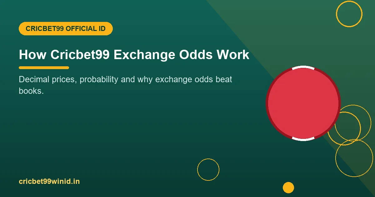 How exchange odds work guide banner with cricket ball illustration