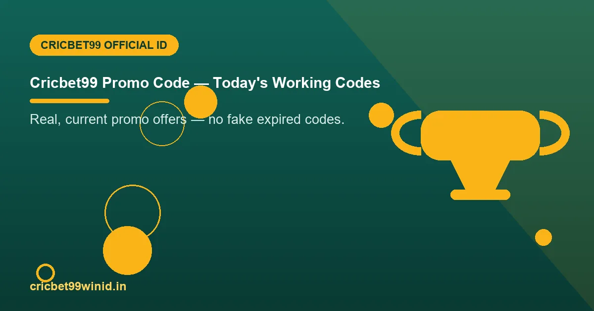 Cricbet99 promo code today banner with trophy illustration
