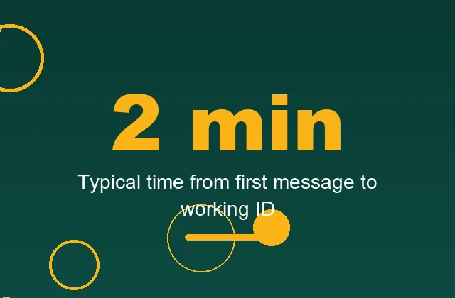 Statistic card showing typical registration takes two minutes