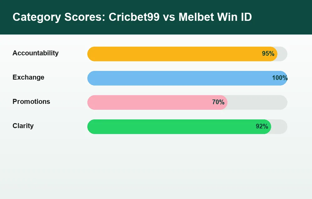 Category score chart Cricbet99 versus Melbet Win ID