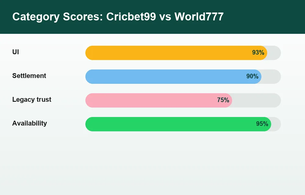 Category score chart Cricbet99 versus World777