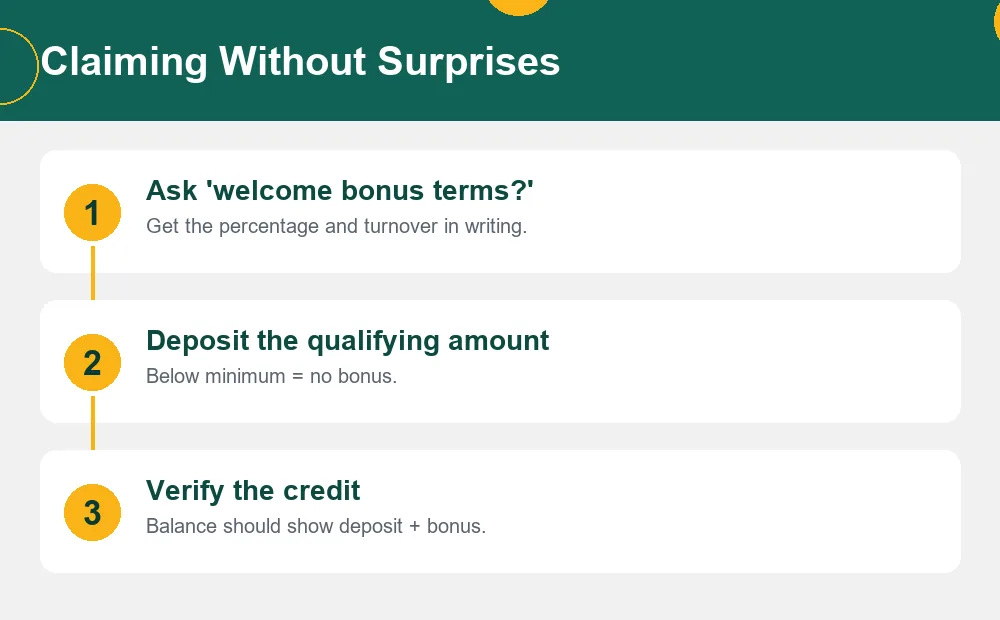 Three step welcome bonus claiming diagram