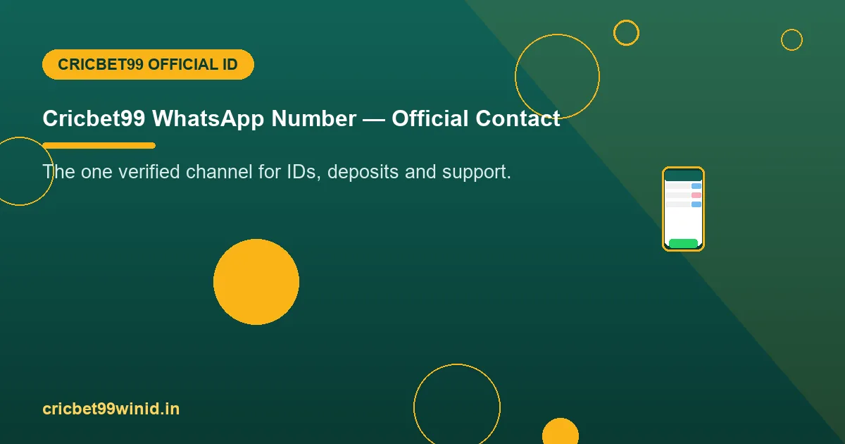 Official Cricbet99 WhatsApp contact banner with phone illustration