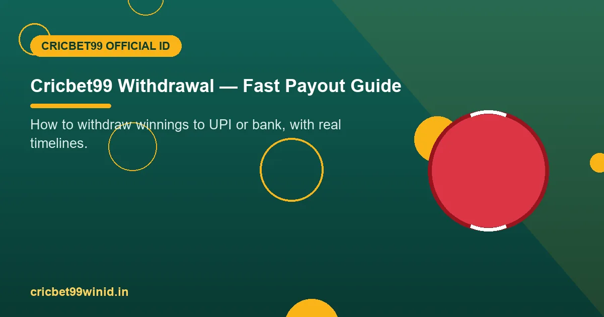 Cricbet99 withdrawal guide banner with cricket ball illustration